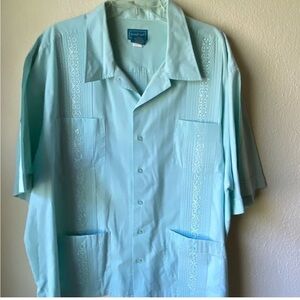 TropiCool Embroidered Mint GreenBlue Cuban Cigar Button SS Top Shirt Size 3XL